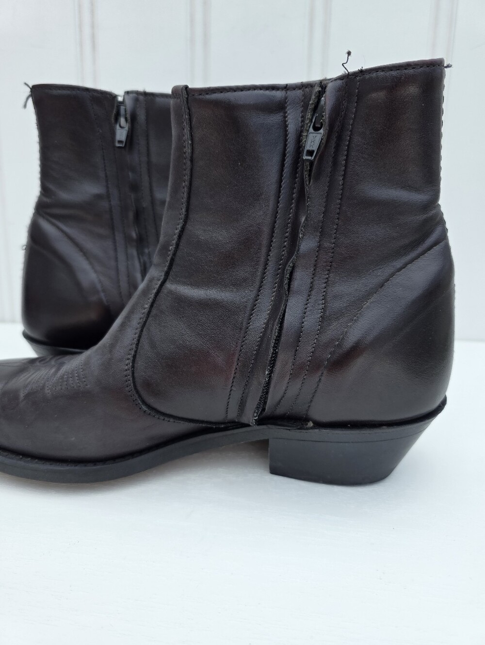 Laredo Western Brown Leather Ankle Boots Zip Up Round Toe Mens Size 7D - Picture 4 of 12